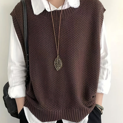 Comfortable Chunky Knit Sweater Vest for Women with Crew Neck Sleeveless Relaxed Oversized Style