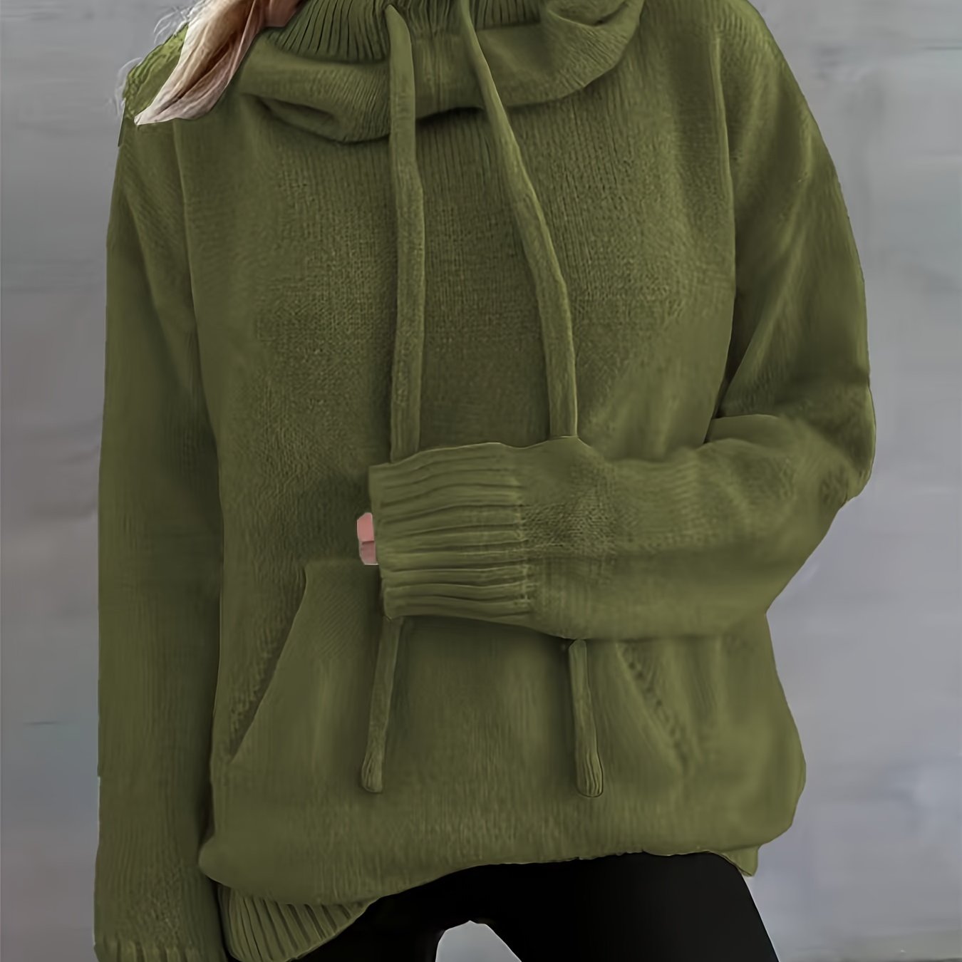 Comfortable Knit Sweater for Women with Cowl Neck Long Sleeve Drawstring Oversized Style