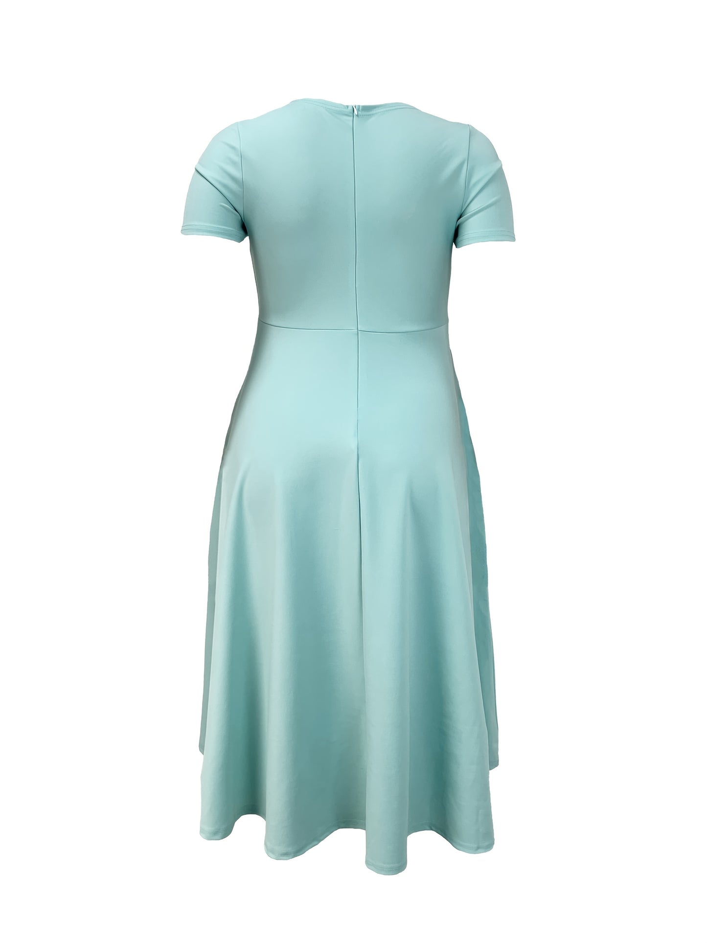 Plus Size - Plus Size - TB6513 Solid Waist-Defining Elegant Fashion Short Sleeve Dress