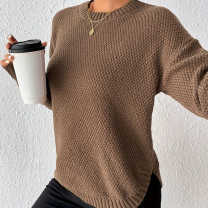 New Women's Solid Color Round Neck Pullover Sweater, Loose-Fit Simple Versatile Long Sleeve Pullover Sweater, Women's Sweater Top