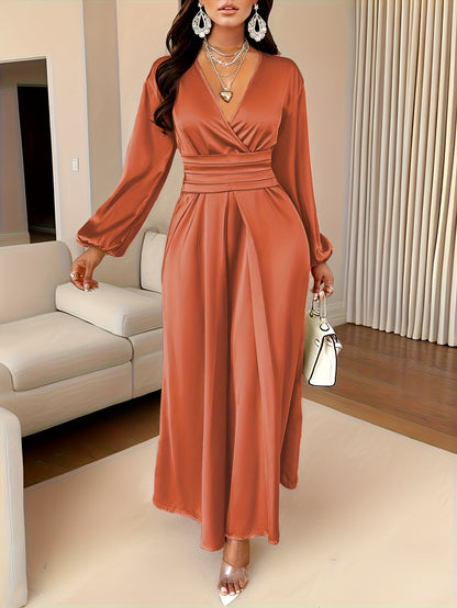 Women's Solid-color Simple Daily and Party Banquet Satin Bridesmaid Dress with Pleated Design