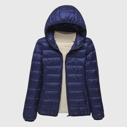 Effortless Quilted Puffer Jacket for Women with Hooded Long Sleeve Zip Front Lightweight Casual Style