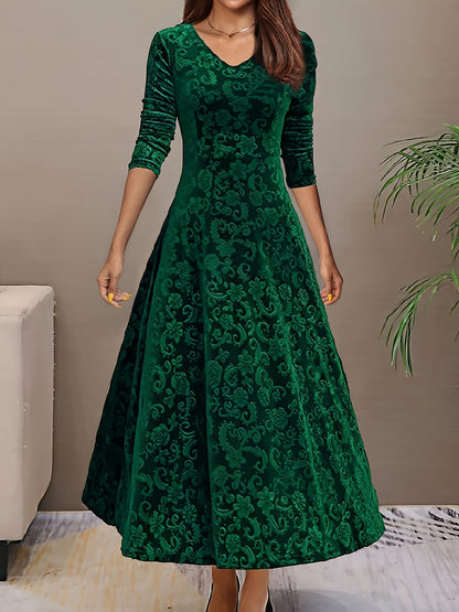 2025 Long Sleeve Velvet Jacquard Dress