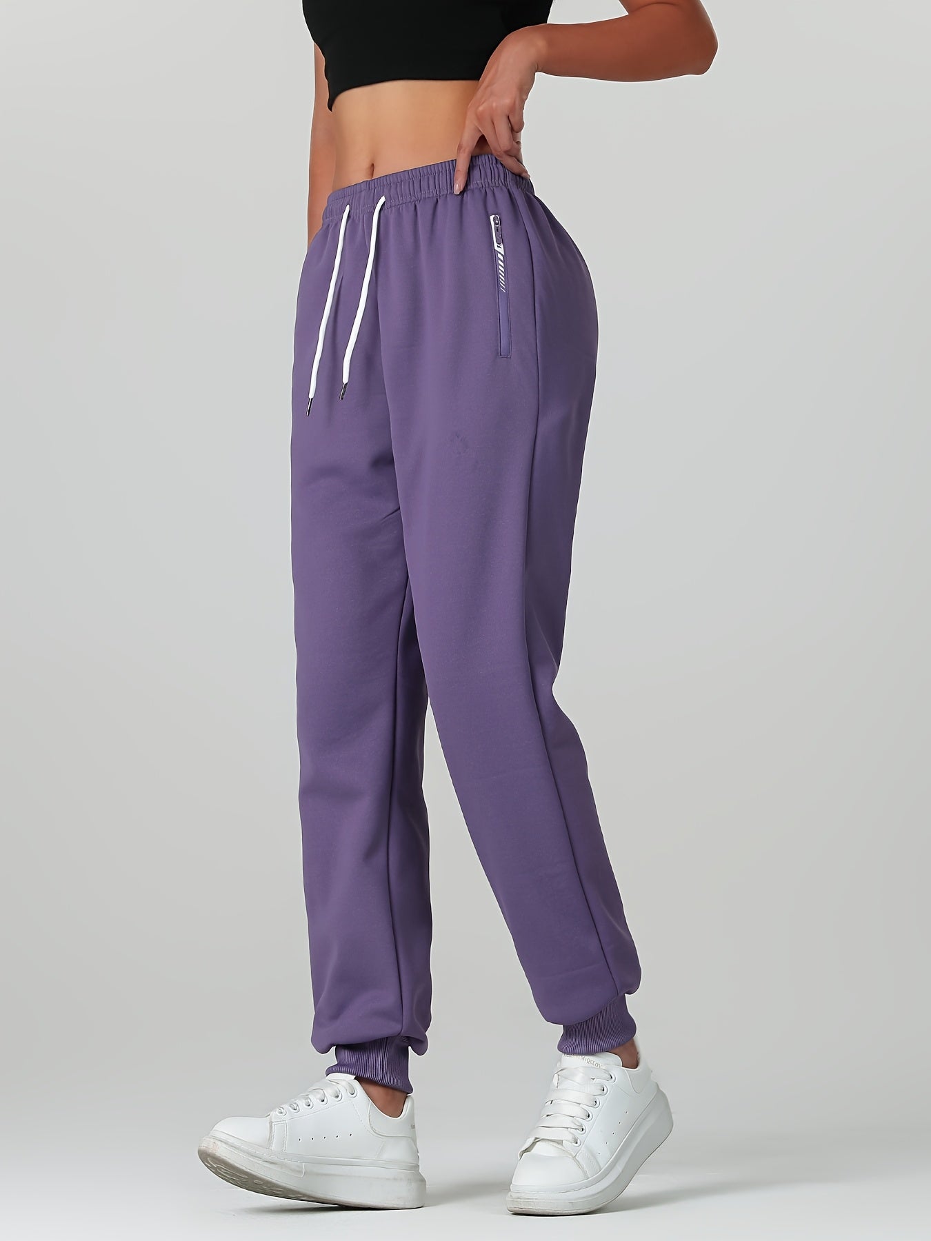 1pc of Autumn/winter Women's Long Pants, -lined Warm Casual Sweatpants for Women, Featuring an Elastic Drawstring Waist, Angled High Quality Zippered Pockets, and Windproof Thermal Cuffed Pants, Suitable for Daily Winter Wear at Home