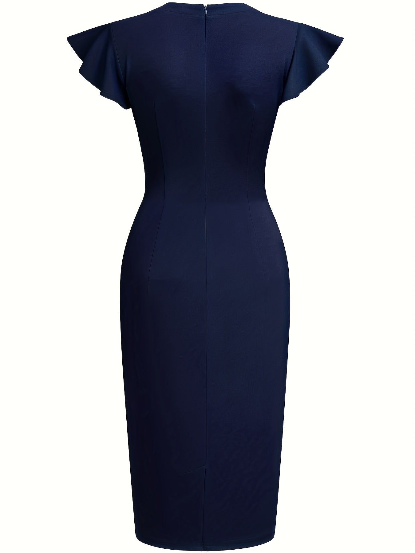 Elegant Sheath Dress for Women with Round Neck Flutter Sleeve Studded Bodycon Cocktail Style