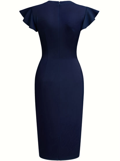 Elegant Sheath Dress for Women with Round Neck Flutter Sleeve Studded Bodycon Cocktail Style