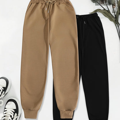 2pcs Women's Casual Jogging Pants - Soft and Comfortable Drawstring Waistband Sport Pants