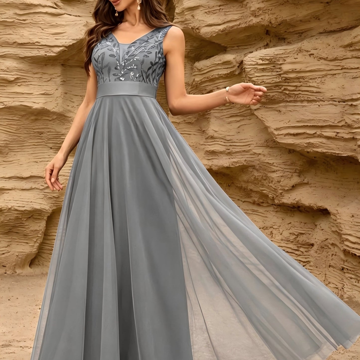 Fashionable Sexy New Women'S Sequin Mesh Patchwork A-Line Party Dress