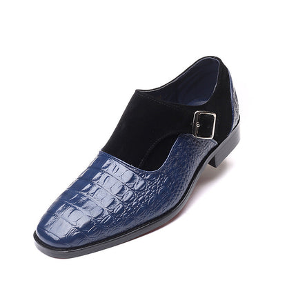 Elegant Crocodile Embossed Monk Strap Dress Shoe for Women with Suede Panel Buckle Slip On Formal Style