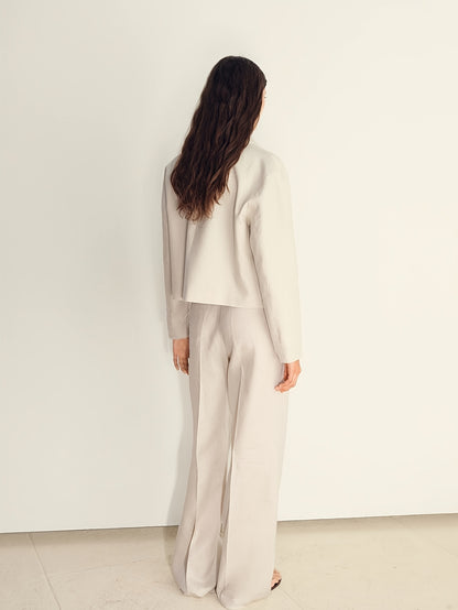 Elegant Apricot Wide Leg Set for Women with Collar Long Sleeve Button Front Two Piece Style
