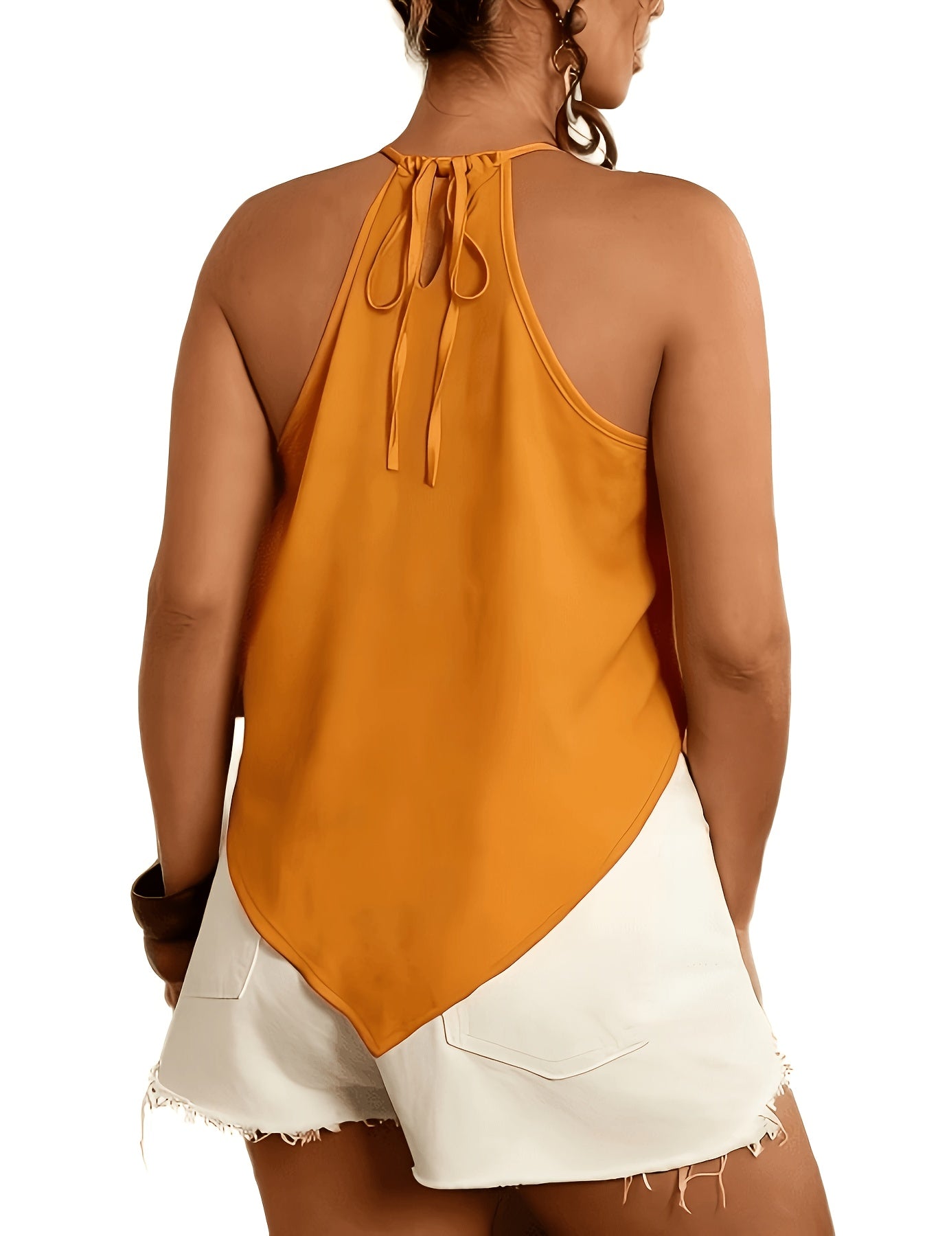 Effortless Halter Top for Women with Sleeveless Handkerchief Hem Tie Back Flowing Tank Style