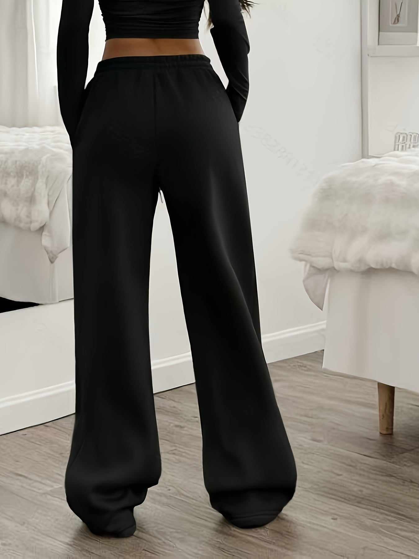 Women'S Fashion Casual Home Wear Trousers Autumn Winter Back to Solid Basic Style Office Loose Wide Leg Pants Easy Design Versatile