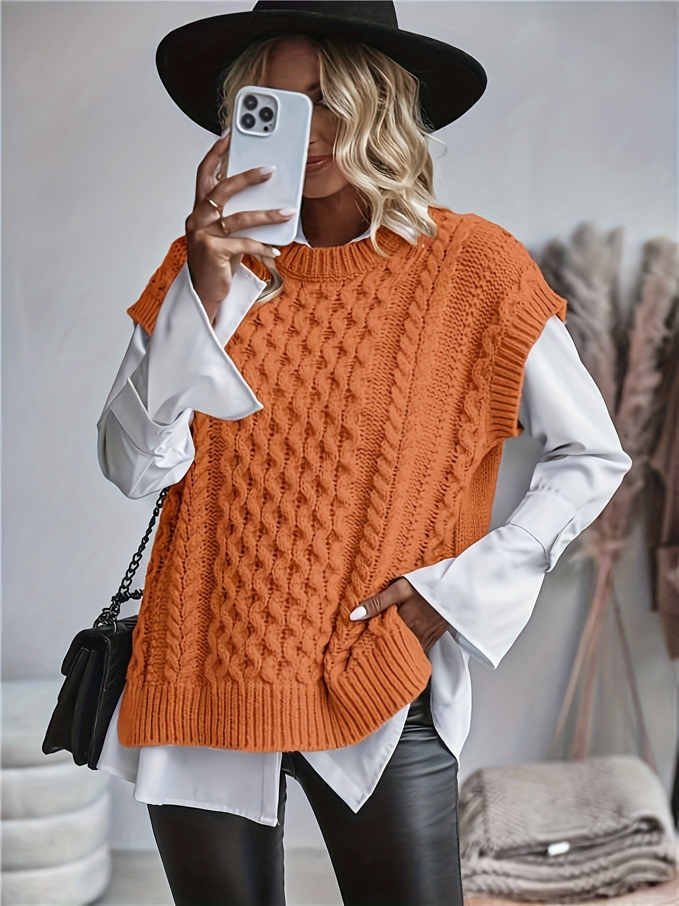 Comfortable Cable Knit Sweater Vest for Women with Crew Neck Sleeveless Chunky Oversized Style
