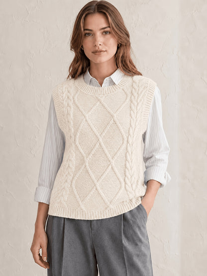 Comfortable Cable Knit Sweater Vest for Women with Crew Neck Sleeveless Relaxed Preppy Style