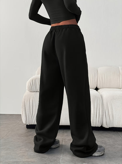 Effortless Wide Leg Sweatpants for Women with High Waist Elastic Pocket Relaxed Baggy Casual Style
