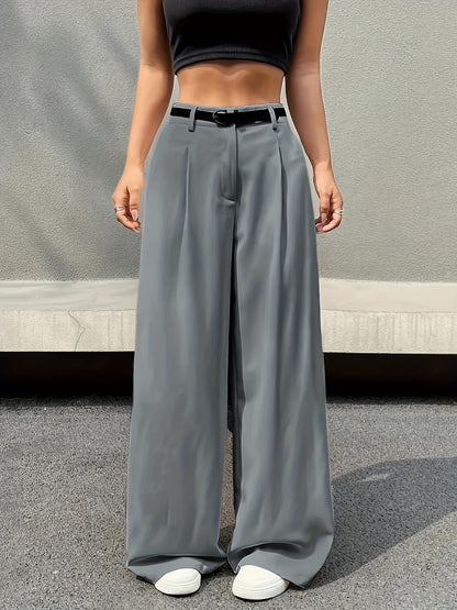 Effortless Tailored Wide Leg Pants for Women with High Waist Pleated Belted Relaxed Style