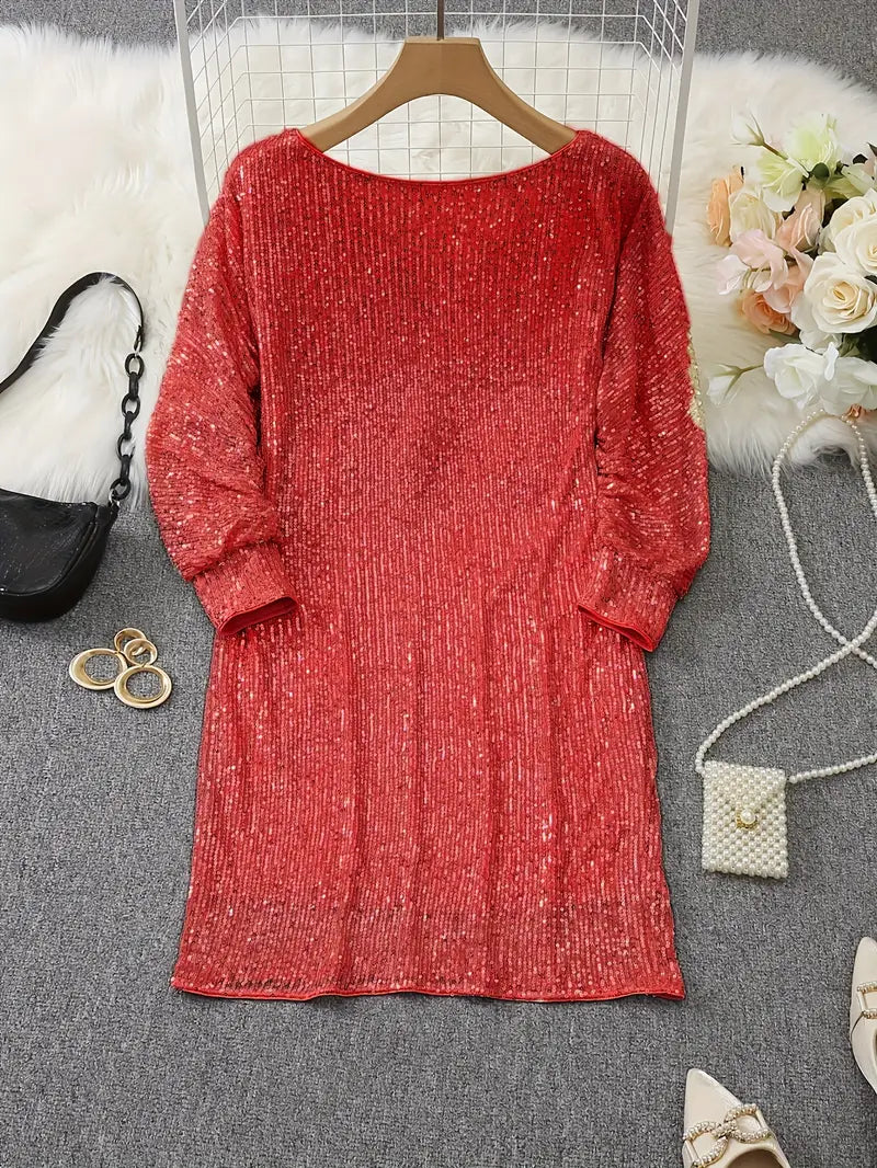 Elegant Sequin Mini Dress for Women with Off Shoulder Batwing Sleeve Bodycon Sparkle Formal Party Style