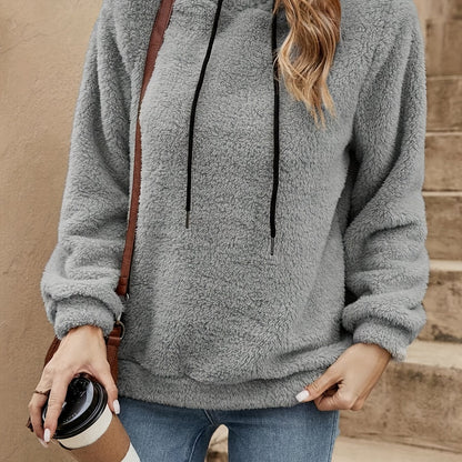 Comfortable Sherpa Fleece Hoodie for Women with Drawstring Hood Long Sleeve Relaxed Oversized Knit Style