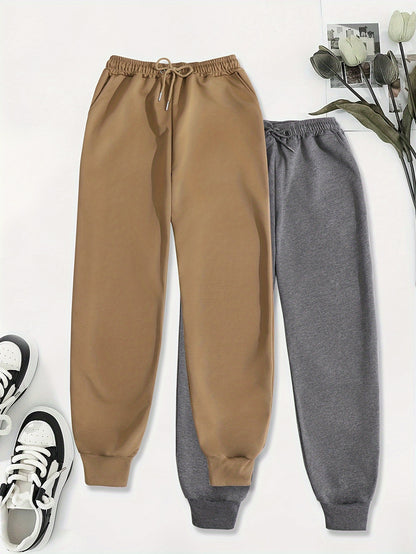 2pcs Women's Casual Jogging Pants - Soft and Comfortable Drawstring Waistband Sport Pants