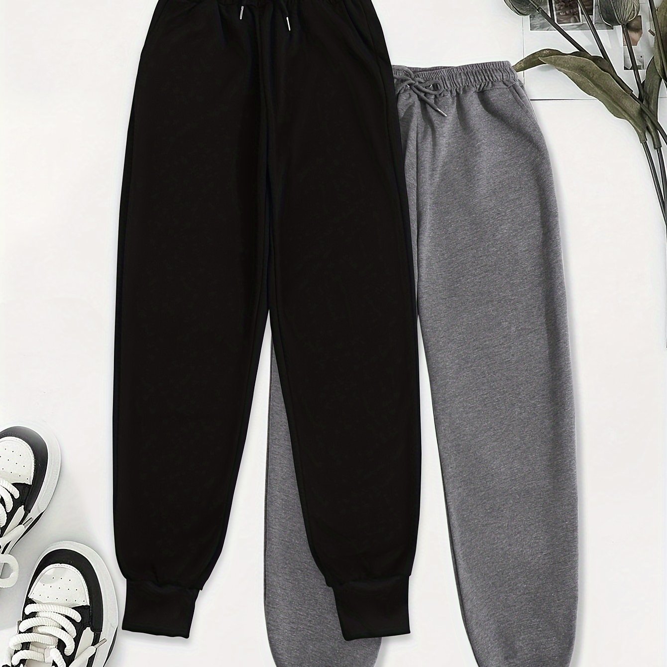 2pcs Women's Casual Jogging Pants - Soft and Comfortable Drawstring Waistband Sport Pants