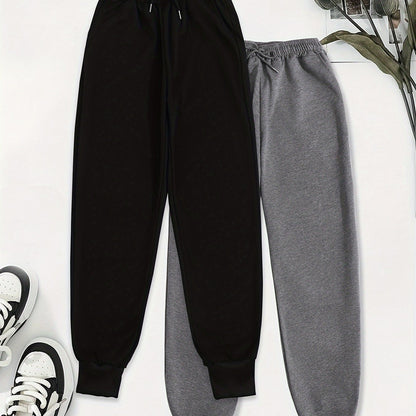 2pcs Women's Casual Jogging Pants - Soft and Comfortable Drawstring Waistband Sport Pants