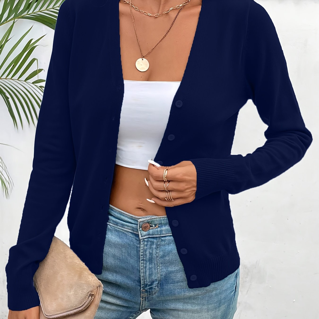 Effortless Knit Cardigan Sweater for Women with V Neck Long Sleeve Button Front Relaxed Style