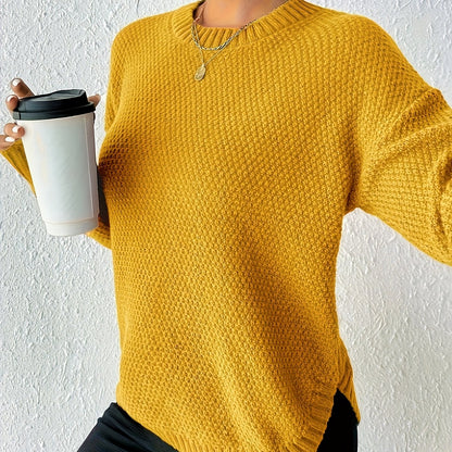New Women's Solid Color Round Neck Pullover Sweater, Loose-Fit Simple Versatile Long Sleeve Pullover Sweater, Women's Sweater Top