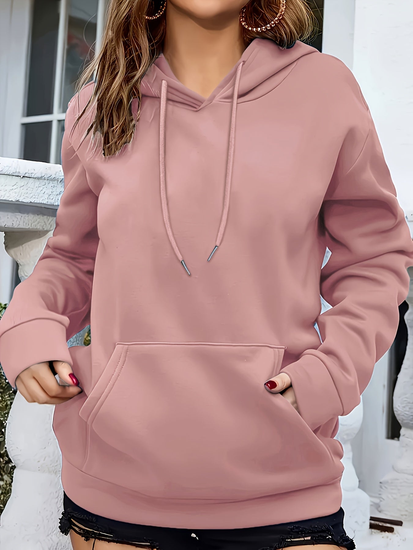 Comfortable Fleece Hoodie for Women with Drawstring Hood Long Sleeve Kangaroo Pocket Oversized Style