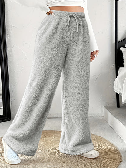 Plus Size -Adult Plus Size Clothing Autumn Winter Casual Reversible Plush Thick Warm Waistband Drawstring Loose Drape Wide Leg Pants