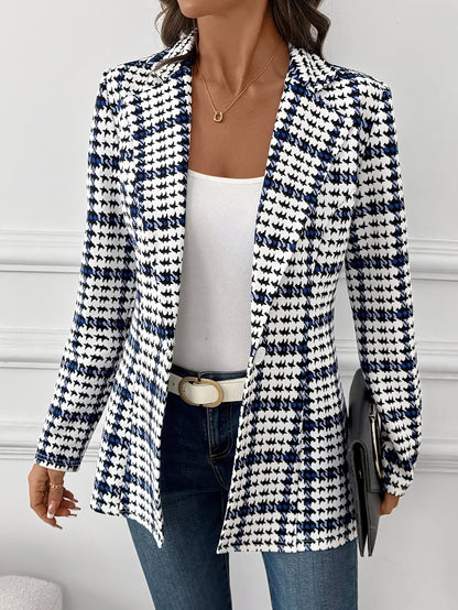 Elegant Plaid Blazer for Women, Versatile Everyday Long-Sleeve Blazer, Classic Plaid Commuter Blazer, Autumn Women's Blazer, Plaid Blazer, Houndstooth Blazer