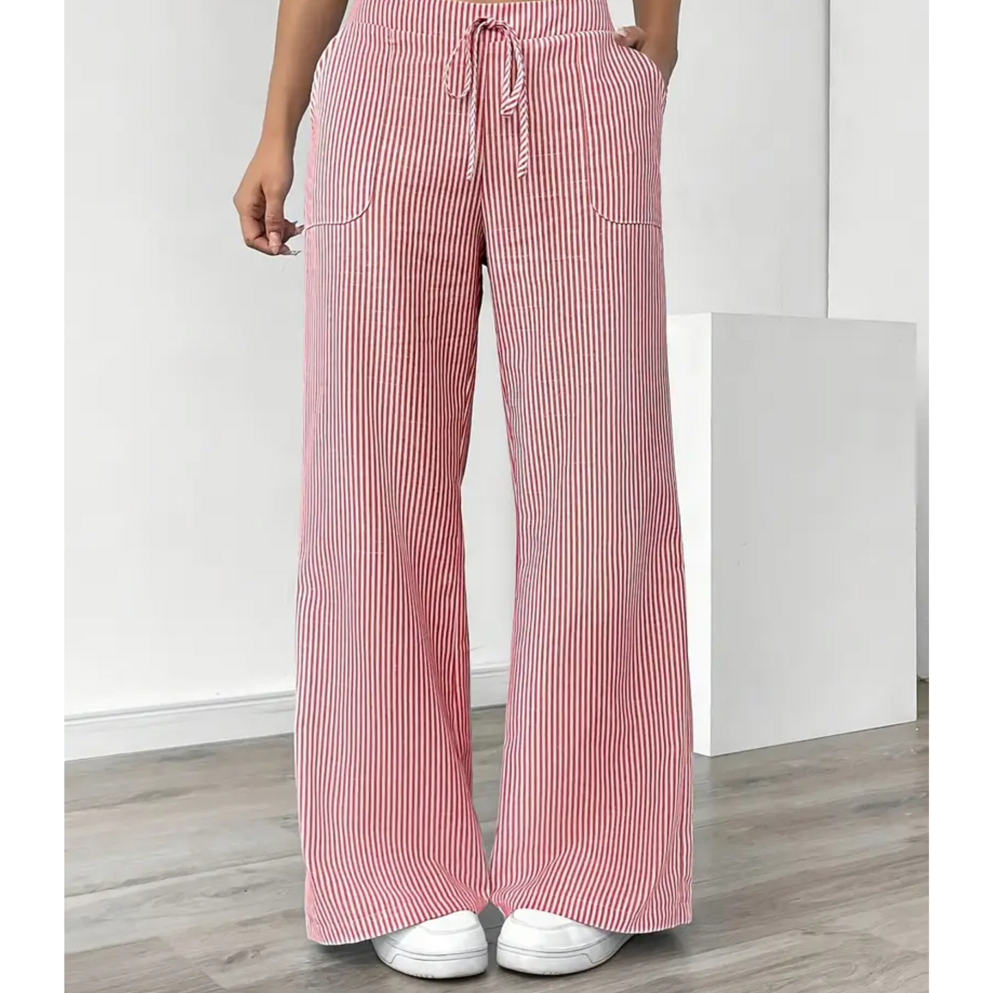 Effortless Striped Wide Leg Pants for Women with High Waist Drawstring Relaxed Casual Style