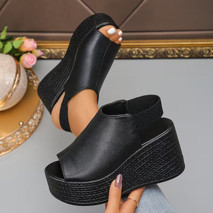 Stylish Platform Wedge Sandals for Women with Peep Toe Cutout Slip On Chunky Style