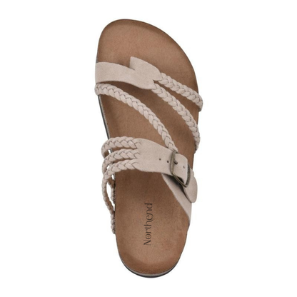 Comfortable Sandals for Women with Braided Toe Loop Buckle Strap Cork Footbed Slide Style