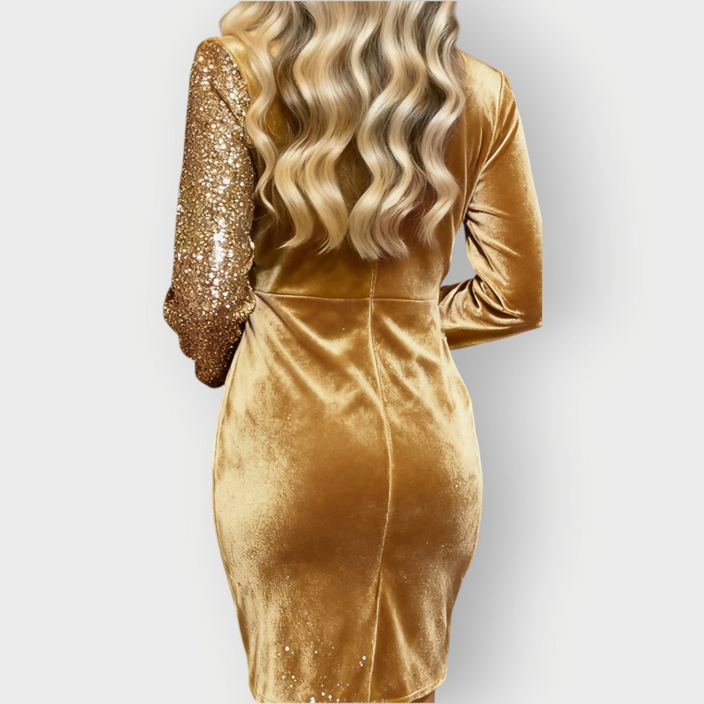 Elegant Sequin Velvet Wrap Dress for Women with V Neck Long Sleeve Ruched Bodycon Cocktail Style