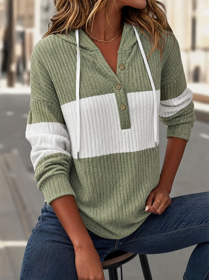 Solid Color Contrasting Hooded Pullover