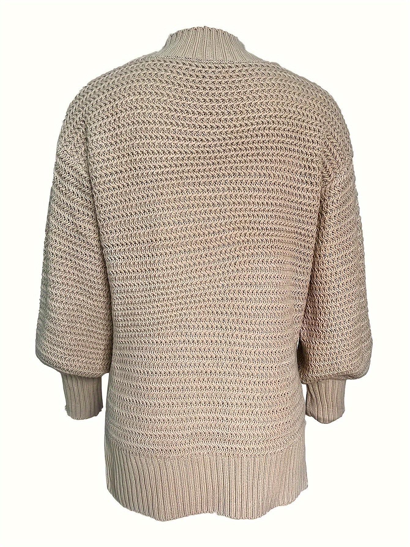 Comfortable Textured Knit Sweater for Women with High Neck Long Sleeve Relaxed Oversized Style