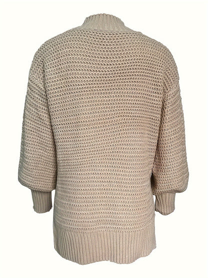 Comfortable Textured Knit Sweater for Women with High Neck Long Sleeve Relaxed Oversized Style