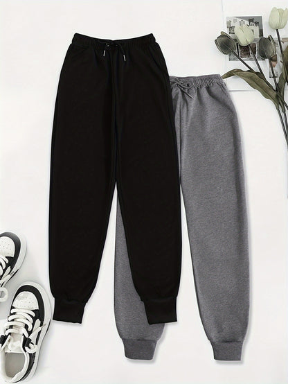 2pcs Women's Casual Jogging Pants - Soft and Comfortable Drawstring Waistband Sport Pants