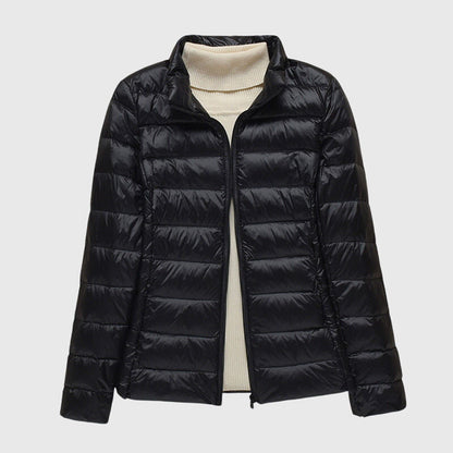 Effortless Quilted Puffer Jacket for Women with Hooded Long Sleeve Zip Front Lightweight Casual Style