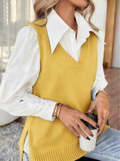 Comfortable Ribbed Knit Sweater Vest for Women with V Neck Sleeveless Relaxed Oversized Style