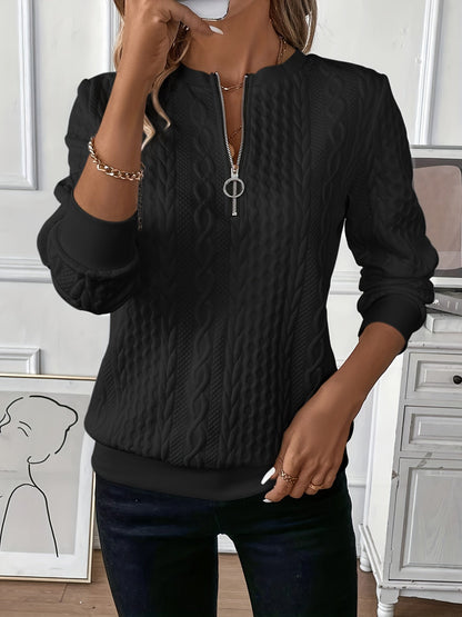 Comfortable Cable Knit Sweater for Women with Notch Collar Quarter Zip Long Sleeve Relaxed Style