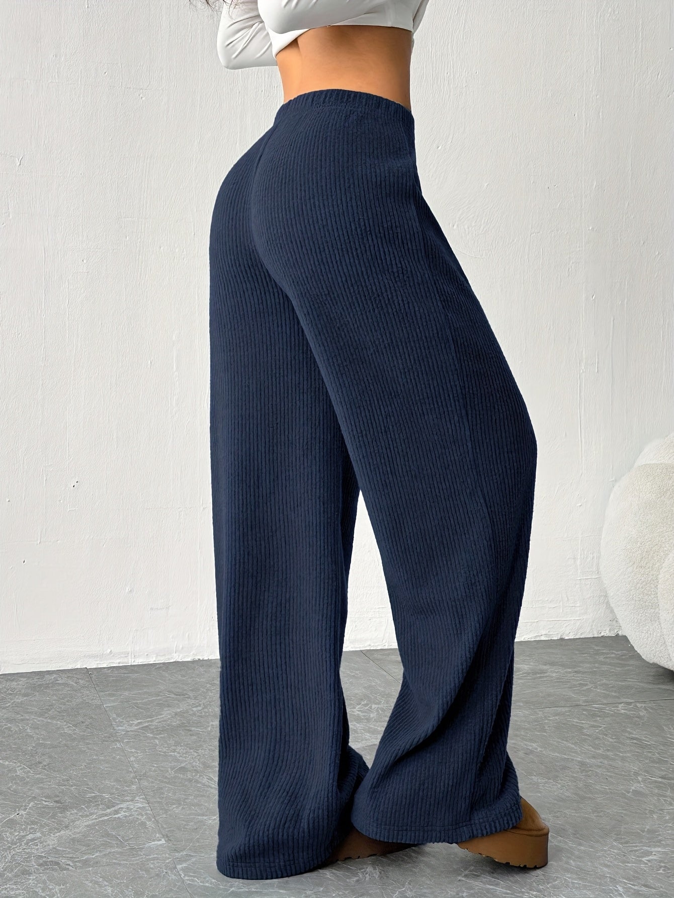 Effortless Corduroy Wide Leg Pants for Women with High Waist Drawstring Relaxed Flowing Casual Style