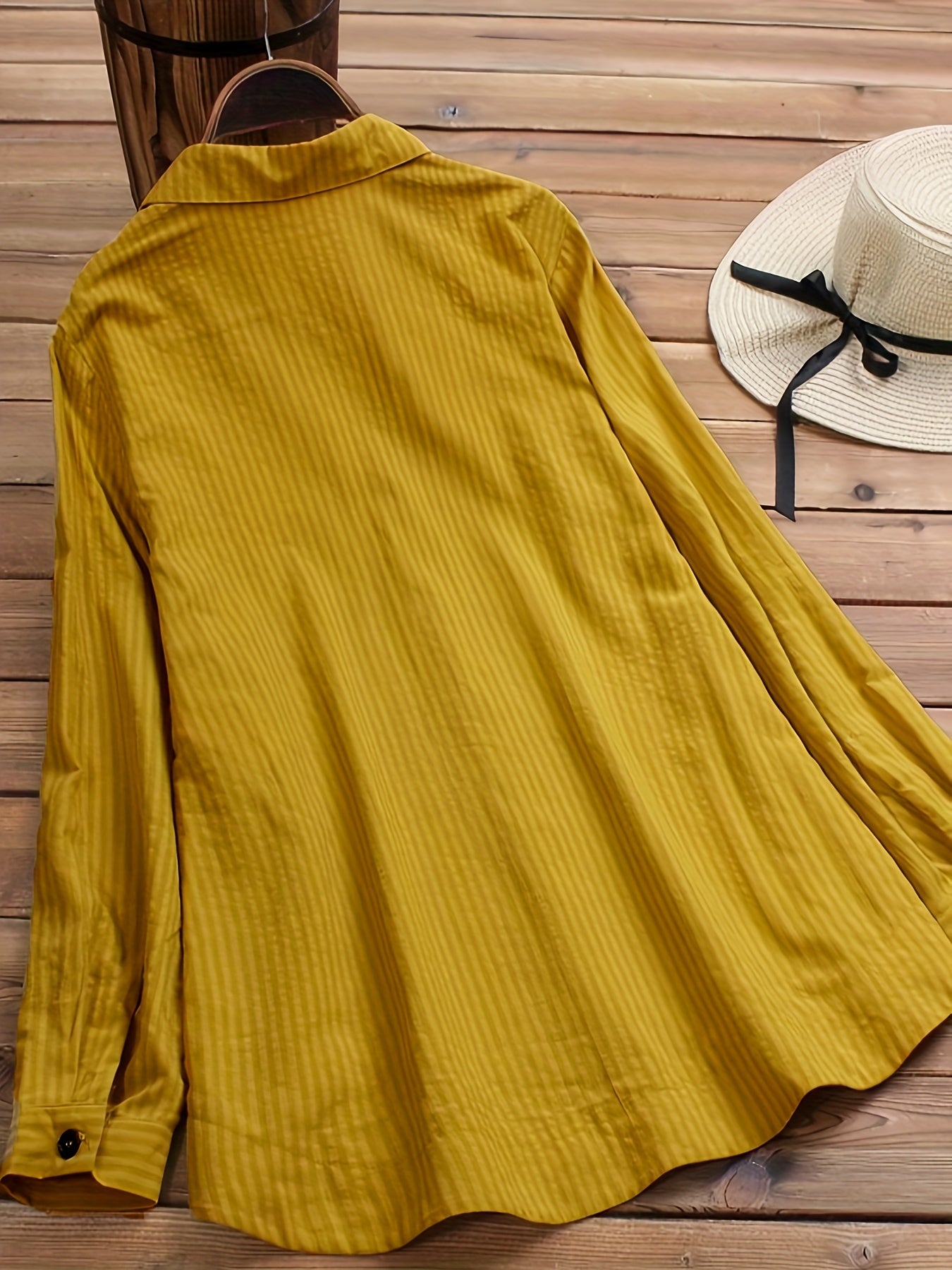 Effortless Striped Blouse for Women with Collar Long Sleeve Side Button Relaxed Style