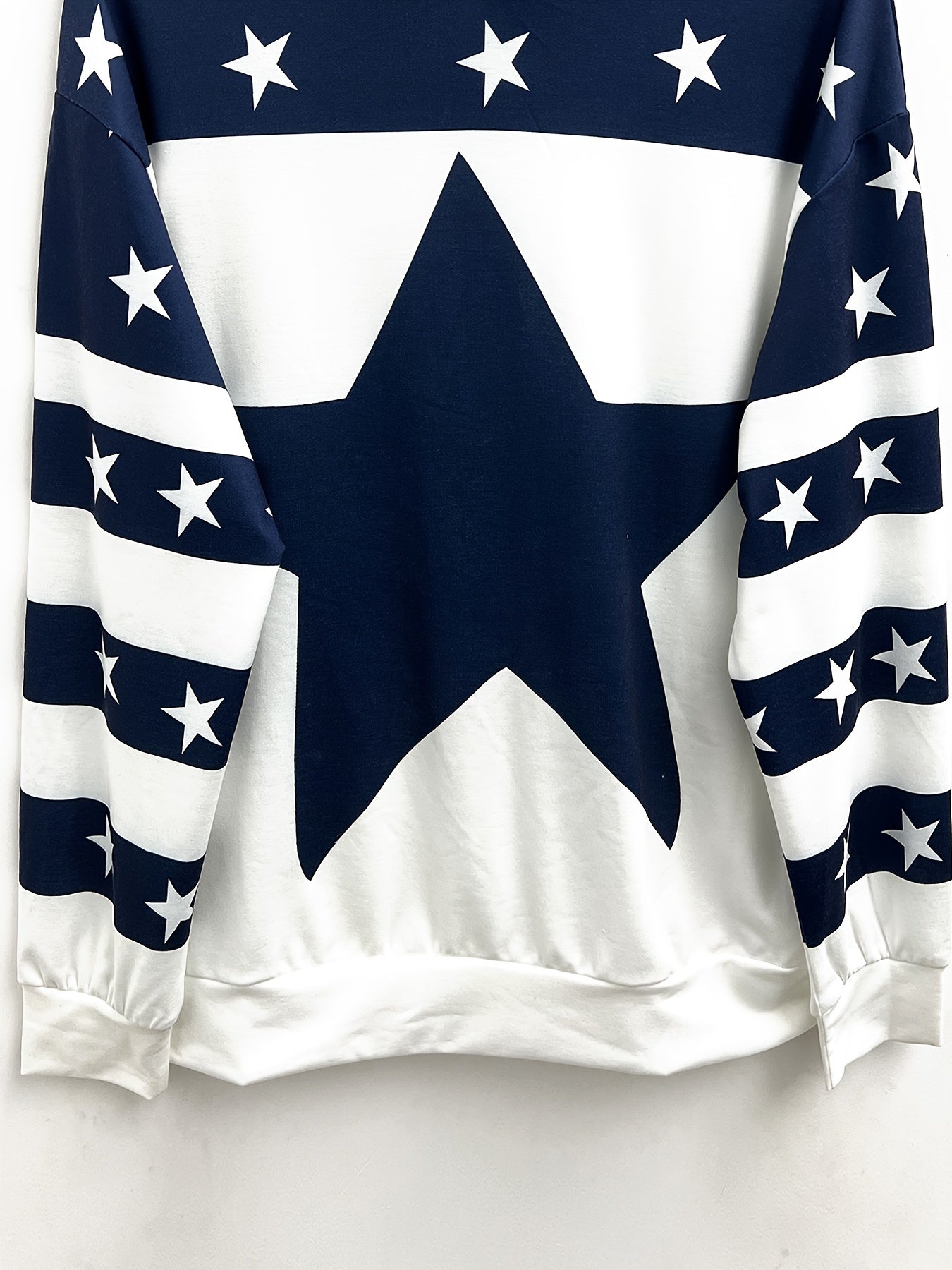 Comfortable Navy Star Print Hoodie for Women with Hooded Long Sleeve Color Block Relaxed Style