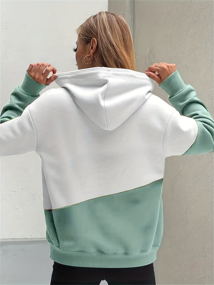Comfortable Colorblock Graphic Hoodie for Women with Cowl Neck Long Sleeve Kangaroo Pocket Relaxed Style