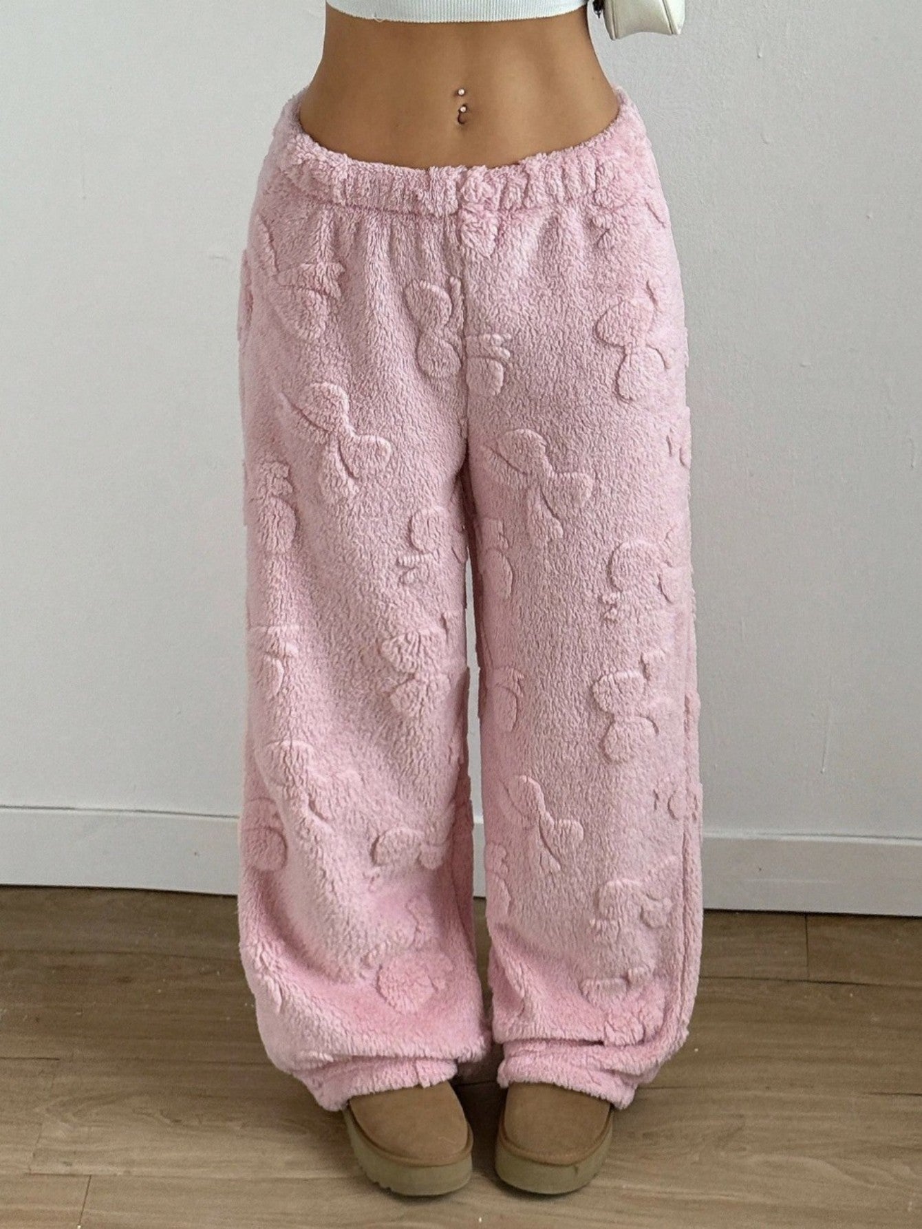 Women's Casual Youthful Fashion Daily Wear Loose Pink Plush Pants