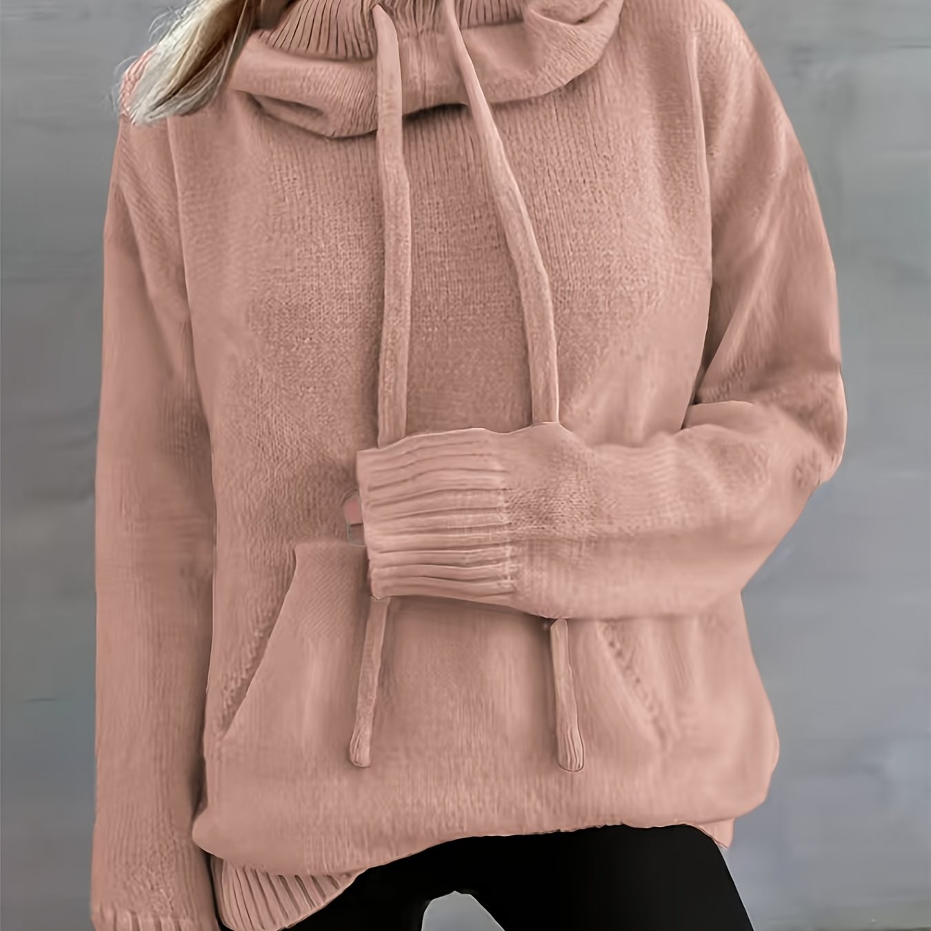 Comfortable Knit Sweater for Women with Cowl Neck Long Sleeve Drawstring Oversized Style
