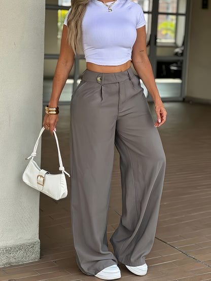 Effortless Wide Leg Pants for Women with High Waist Pleated Button Tab Relaxed Casual Style