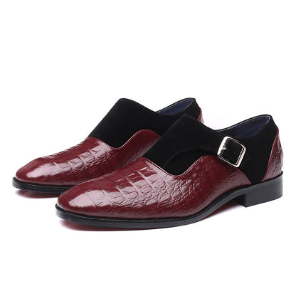 Elegant Crocodile Embossed Monk Strap Dress Shoe for Women with Suede Panel Buckle Slip On Formal Style