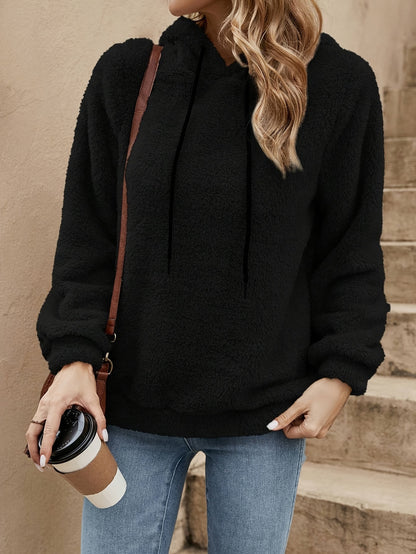 Comfortable Sherpa Fleece Hoodie for Women with Drawstring Hood Long Sleeve Relaxed Oversized Knit Style